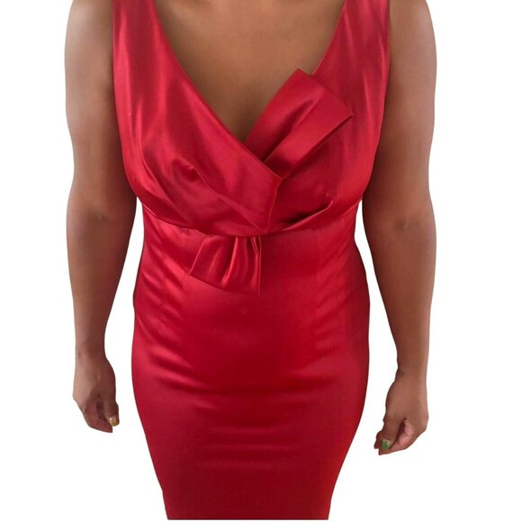 DRESSBARN Collection Red Satin Sleeveless Sheath Dress size 12 Bow Detail - Picture 1 of 8